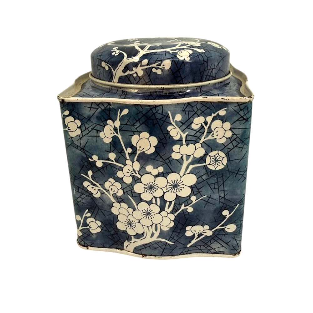 Vintage Daher Blue White Floral Tea Tin Canister Made England 1960s 70s